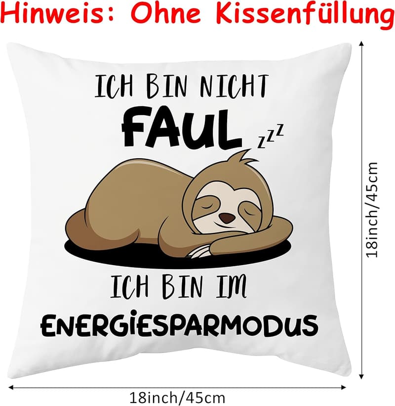 Faultier Kissenbezug 45x45 cm – Lustiges Geschenk für Paare