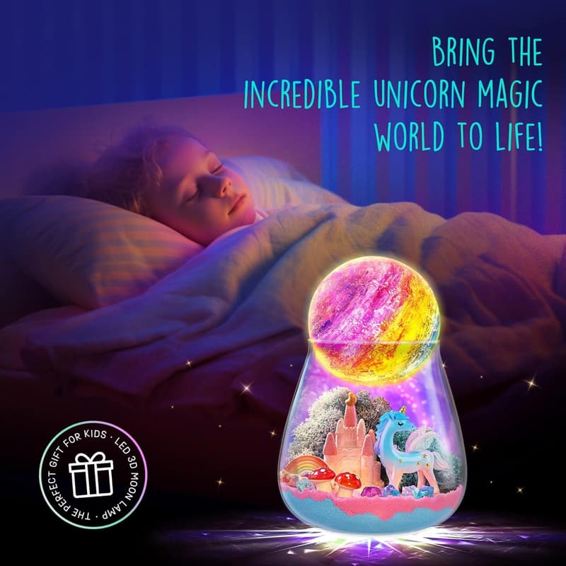Einhorn Terrarium Set mit Mondlampe – Geschenk für Mädchen 4-12 Jahre