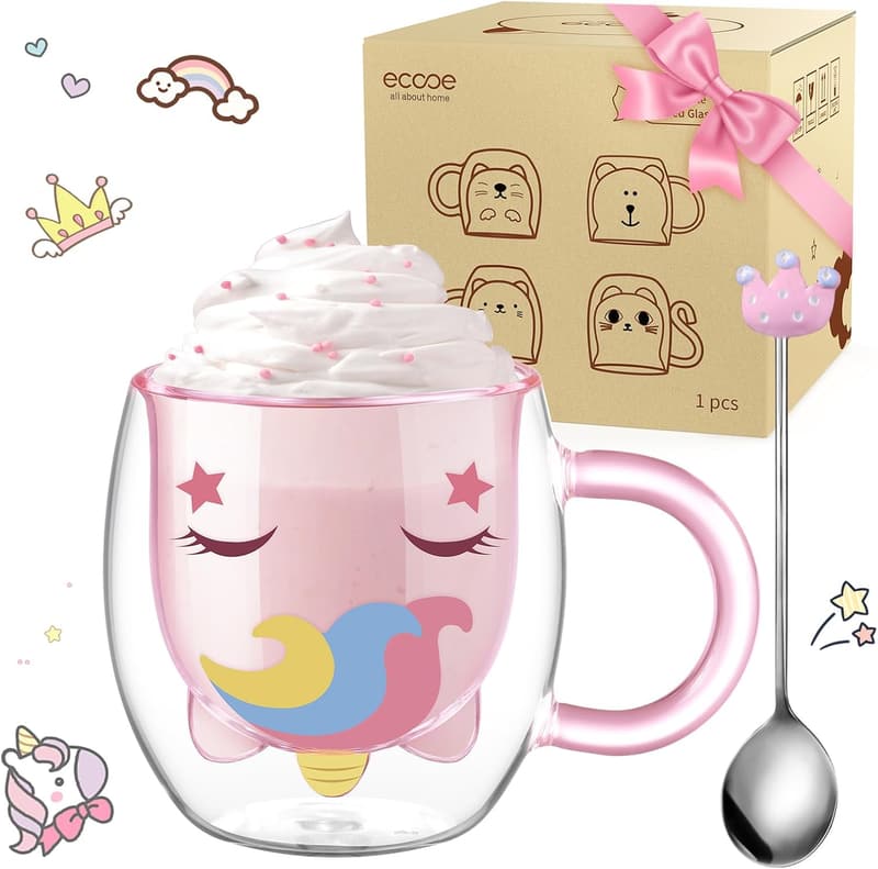 Doppelwandige Einhorn-Gläser für Latte Macchiato und Tee, 280 ml