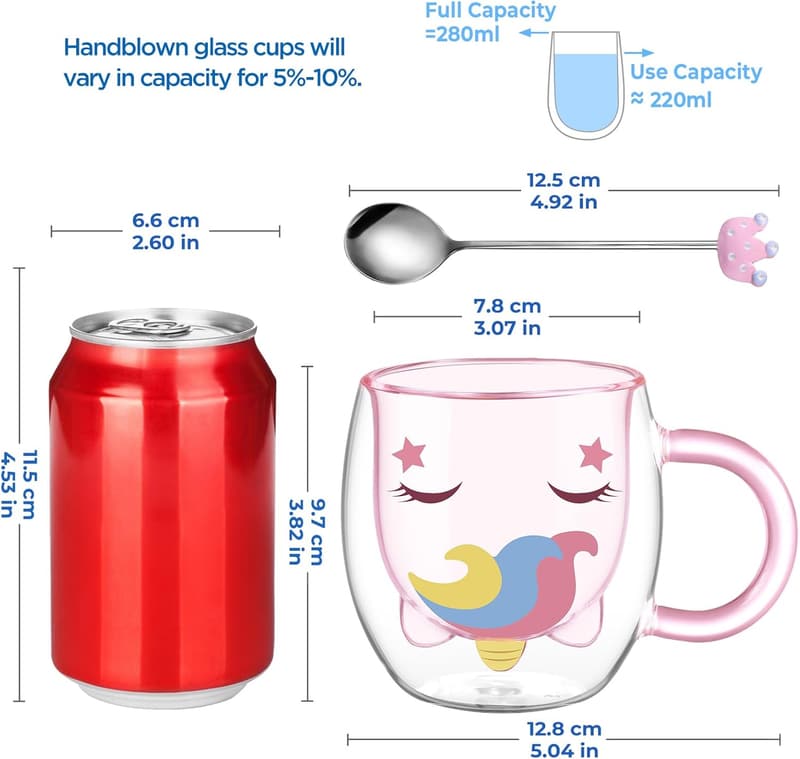 Doppelwandige Einhorn-Gläser für Latte Macchiato und Tee, 280 ml