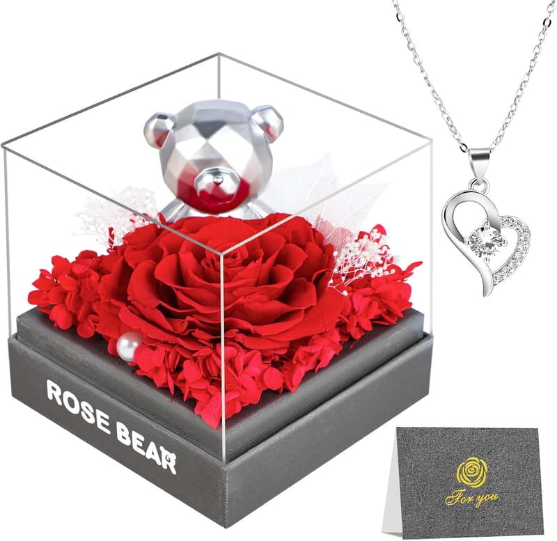 Ewige Rosen Geschenkbox für Frauen – Konservierte Infinity Rose mit Kette