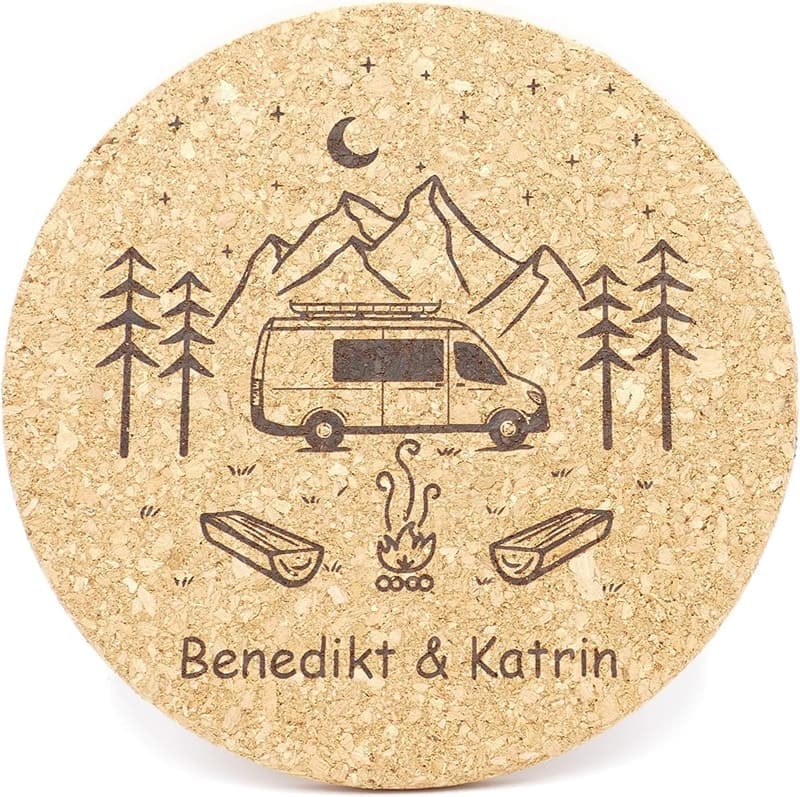 Personalisierter Kork-Untersetzer für Camper | 18,5 cm