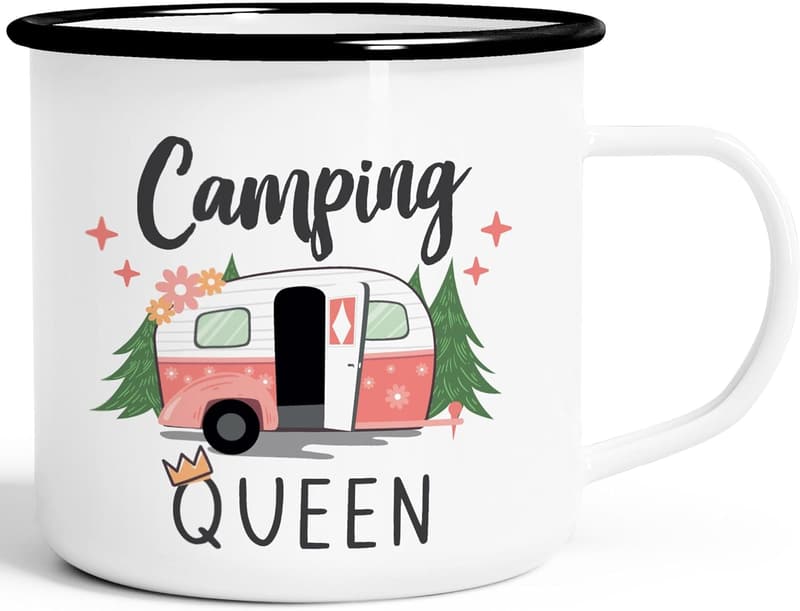 Camping Queen Emaille-Tasse für Camper – Wohnwagen Geschenk