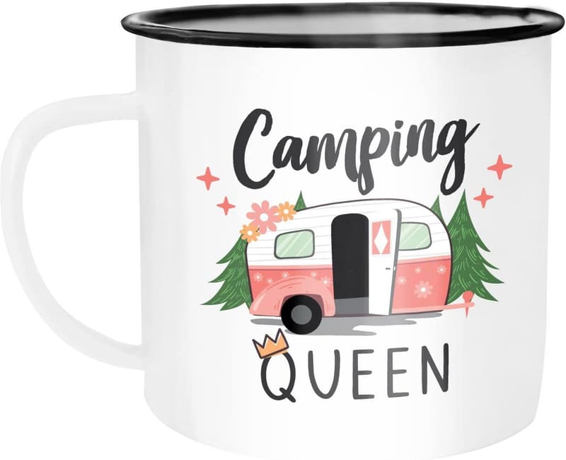 Camping Queen Emaille-Tasse für Camper – Wohnwagen Geschenk