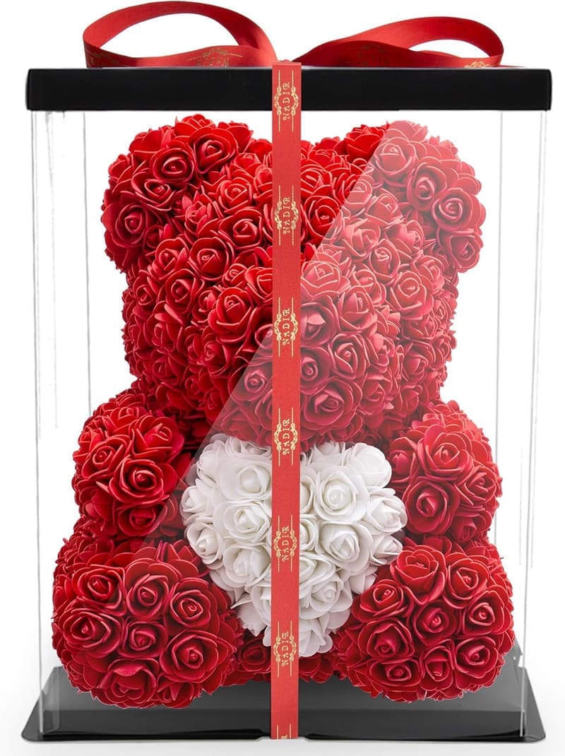 Rosen Bär mit Geschenkbox – ideales Geburtstagsgeschenk für Frauen