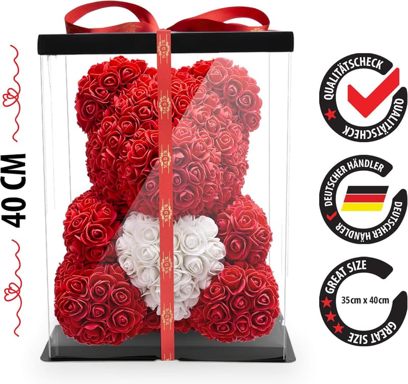 Rosen Bär mit Geschenkbox – ideales Geburtstagsgeschenk für Frauen