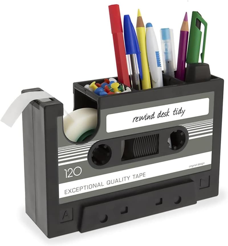 Retro Kassetten Klebebandabroller mit Stifthalter für Bürogeschenke