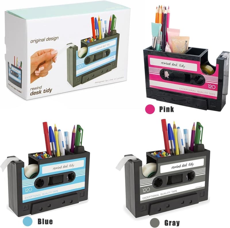 Retro Kassetten Klebebandabroller mit Stifthalter für Bürogeschenke