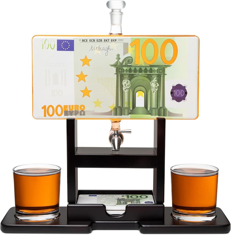 Euro 100 Bill Whiskey Dekanter-Set für Männer, ideale Geschenke für Zuhause