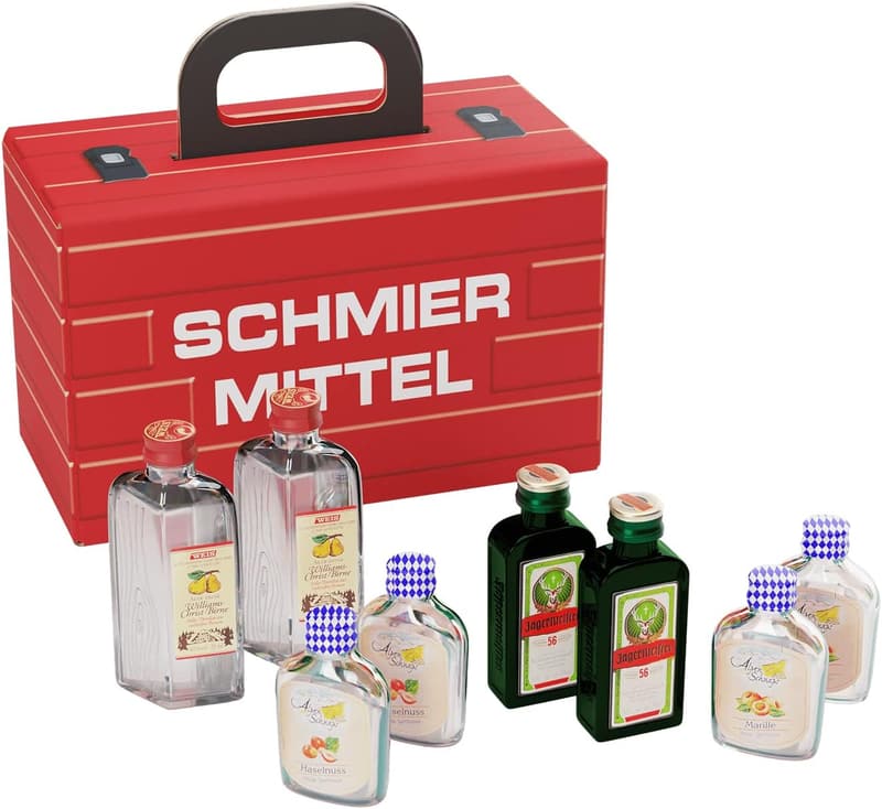 Geschenkset mit 8 alkoholischen Spirituosen für Männer und Frauen im Koffer