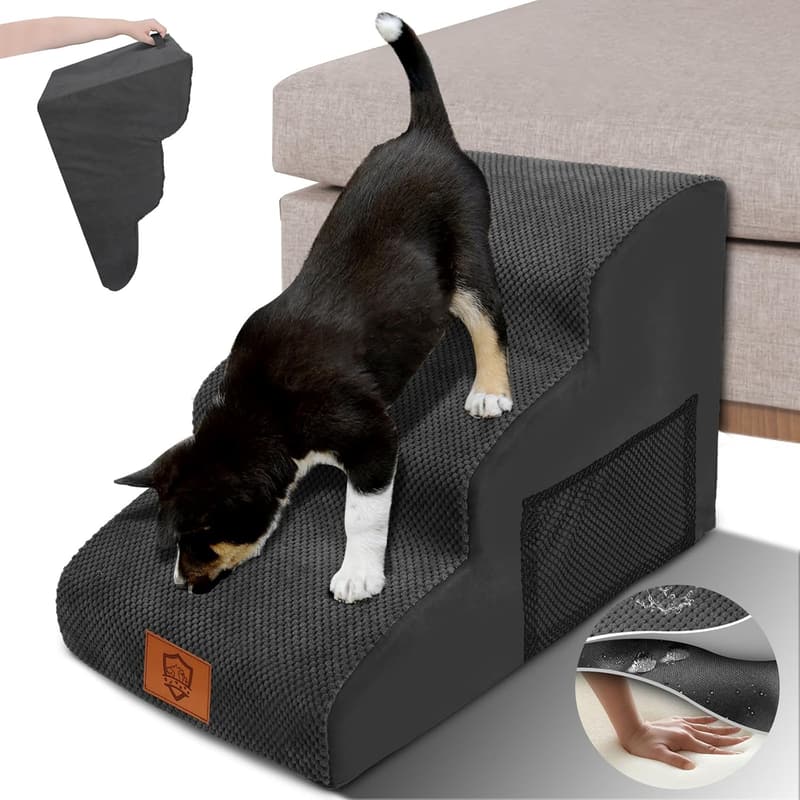 Hundetreppe mit 3 Stufen – rutschfest, waschbar und tragbar für kleine Hunde