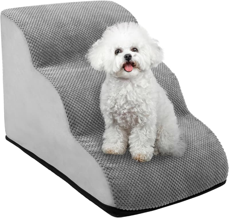 Hundetreppe 3-Stufig, Grau, aus hochdichtem Schwamm, abnehmbar und waschbar