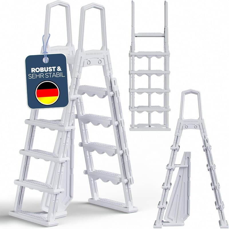 poolomio® Sicherheitsleiter für Aufstellbecken 138 cm, 2x4 Stufen, stabiler Kunststoff