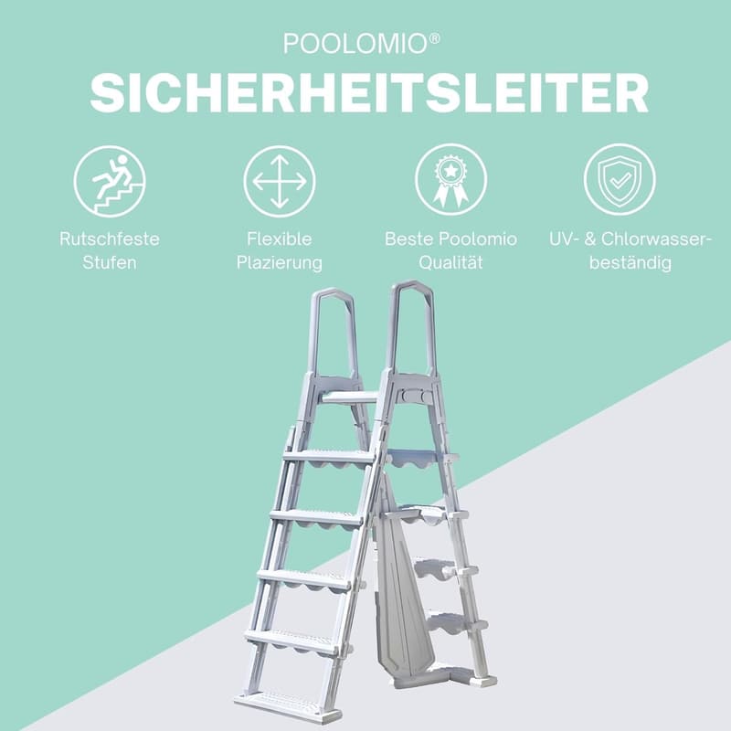 poolomio® Sicherheitsleiter für Aufstellbecken 138 cm, 2x4 Stufen, stabiler Kunststoff
