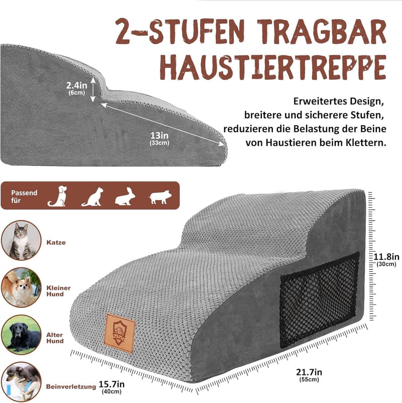 Hundetreppe aus Schaumstoff – Rutschfest und waschbar für kleine Hunde und Katzen