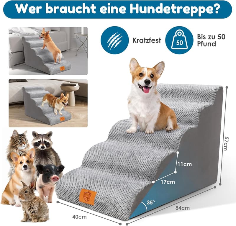 Hundetreppe für kleine Hunde, 5 Stufen, wasserdicht, rutschfest