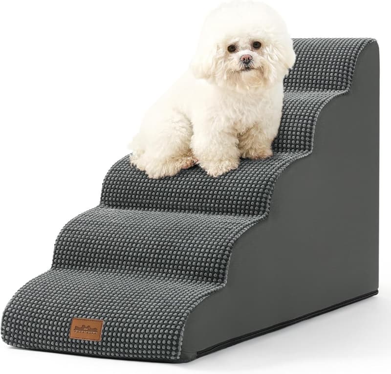 Hundetreppe für kleine Hunde – 5-stufige, rutschfeste Treppe, dunkelgrau
