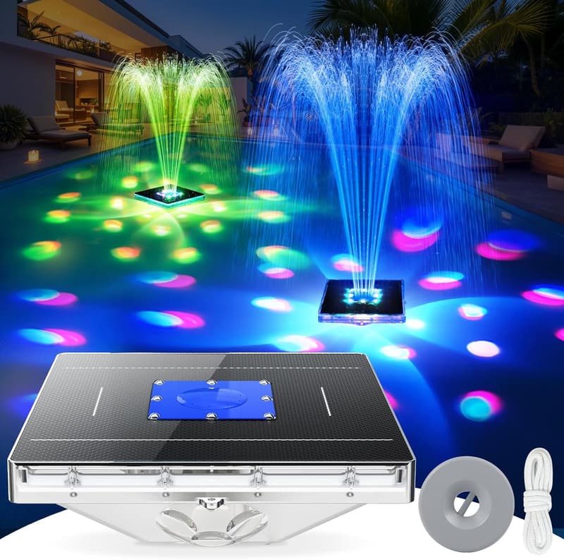 Solarbetriebenes Springbrunnen-Set mit LED-Lichtshow für Pool und Teich