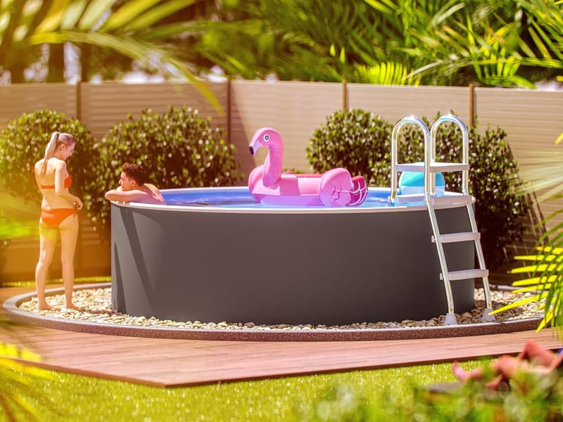 Rundpool 360 x 120 cm in Graphit | Robuster Gartenpool Komplettset
