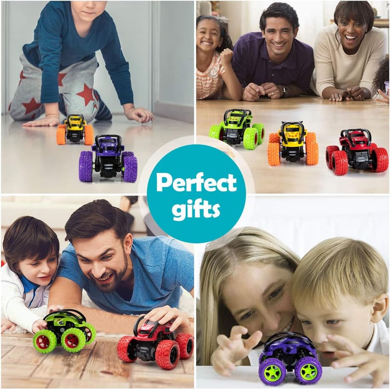 Reibungsbetriebene Monster Trucks Spielzeugautos 4er Set für Jungen und Mädchen
