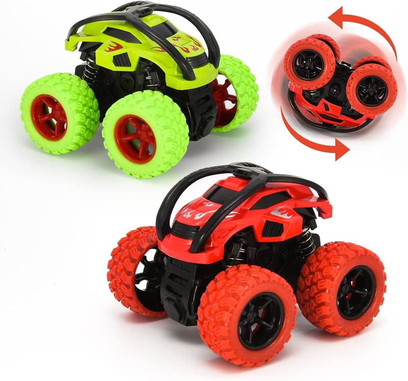 Monster Truck Spielzeugautos 2er Set für Kinder ab 3 Jahren, 360° Stunt-Rotation, 1:64 Maßstab
