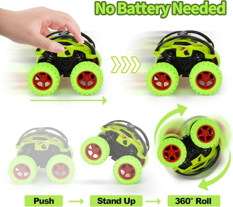 Monster Truck Spielzeugautos 2er Set für Kinder ab 3 Jahren, 360° Stunt-Rotation, 1:64 Maßstab