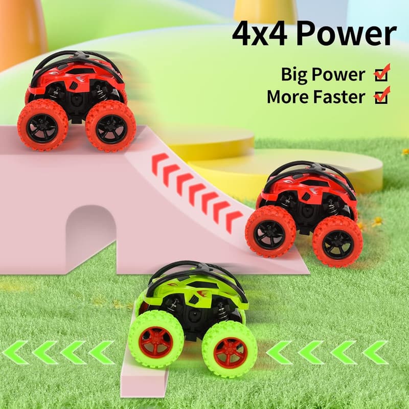 Monster Truck Spielzeugautos 2er Set für Kinder ab 3 Jahren, 360° Stunt-Rotation, 1:64 Maßstab
