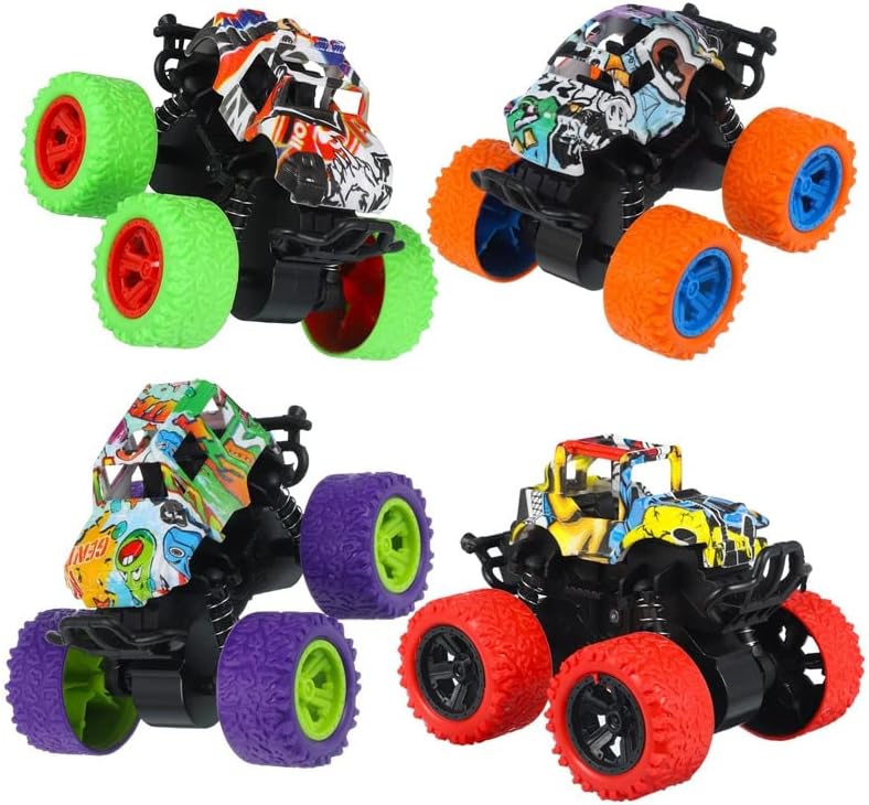 Monster Truck Spielzeug Set für Jungen ab 3 Jahren – Reibungsbetriebene LKW mit 360° Rotation (4 Stück)