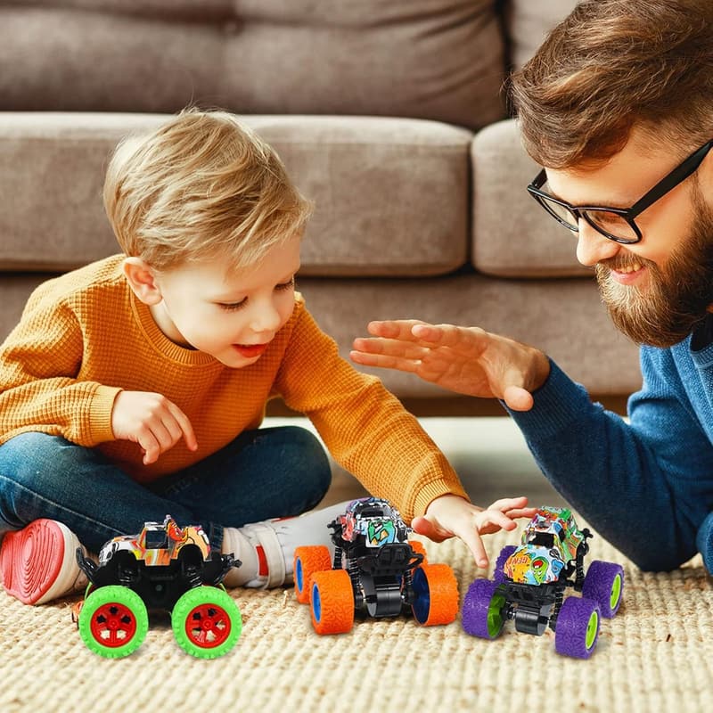 Monster Truck Spielzeug Set für Jungen ab 3 Jahren – Reibungsbetriebene LKW mit 360° Rotation (4 Stück)