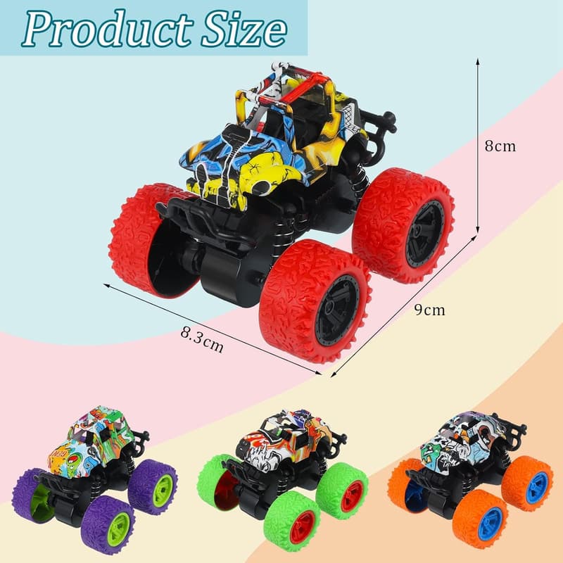 Monster Truck Spielzeug Set für Jungen ab 3 Jahren – Reibungsbetriebene LKW mit 360° Rotation (4 Stück)
