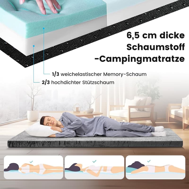 GYMAX Memory Foam Campingmatratze 183 x 62,5 cm mit Tragetasche