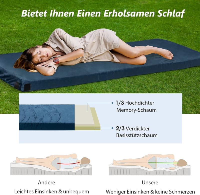 Tragbare Faltmatratze für Camping - wasserdicht & abnehmbarer Bezug
