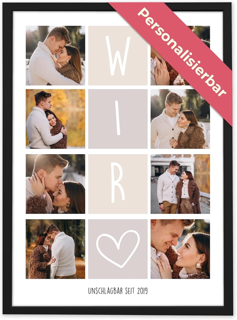 Personalisierte Fotocollage mit 8 Bildern – Geschenk für Paare zum Jahrestag