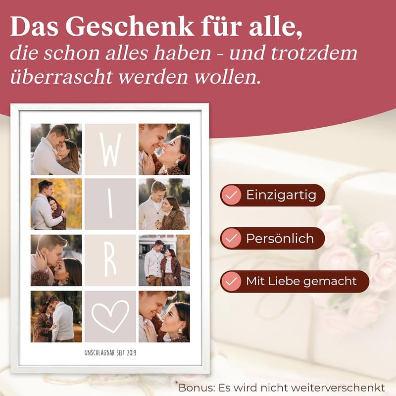 Personalisierte Fotocollage mit 8 Bildern – Geschenk für Paare zum Jahrestag