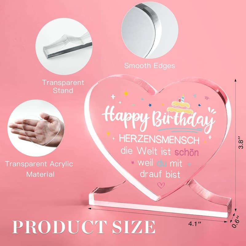Herzförmiges Acryl-Geburtstagsgeschenk für Frauen