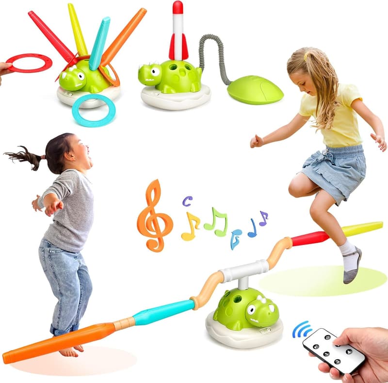 3-in-1 Outdoor Spielzeug für Kinder: Ringwurf, Seilspringmaschine & Schaumraketen