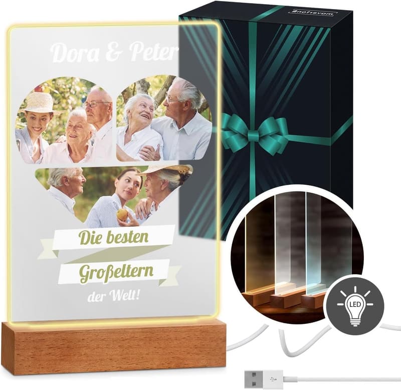 Personalisierter LED-Fotoaufsteller aus Acryl für Paare zur Hochzeit - 15x24x4,5cm