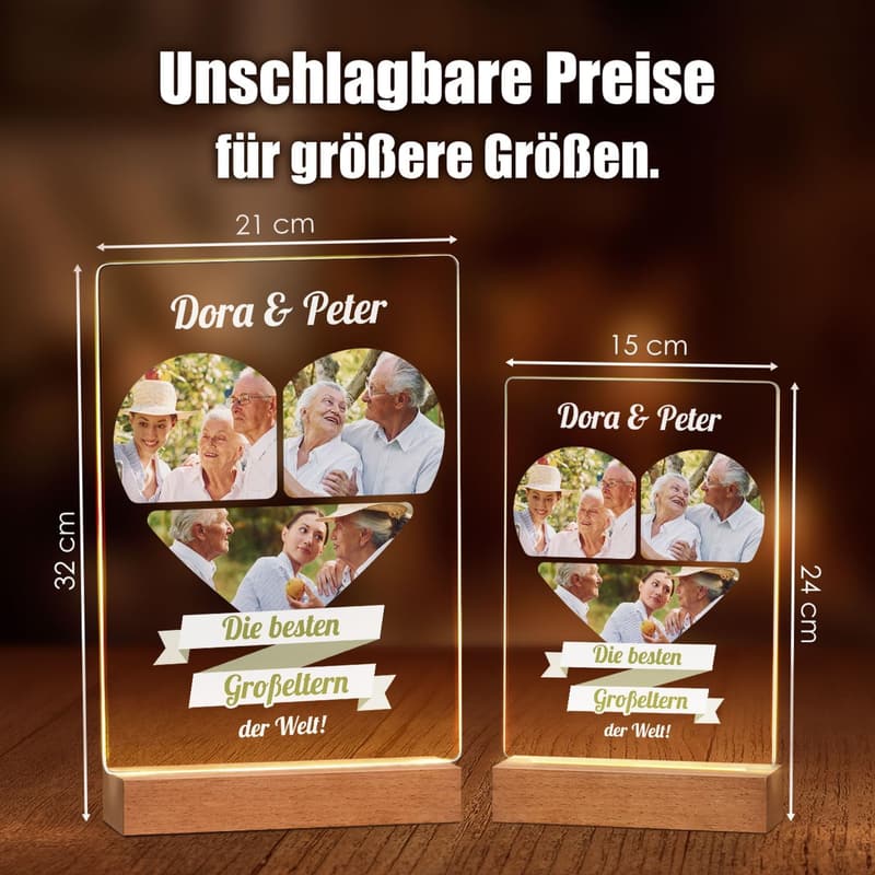 Personalisierter LED-Fotoaufsteller aus Acryl für Paare zur Hochzeit - 15x24x4,5cm