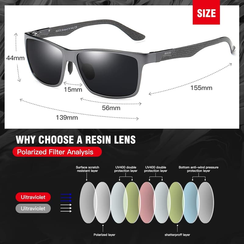 DUCO Herren Sonnenbrille mit UV400 und Carbonrahmen