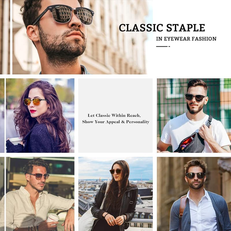 GQUEEN Retro Polarisiert Halbrahmen Sonnenbrille für Herren und Damen