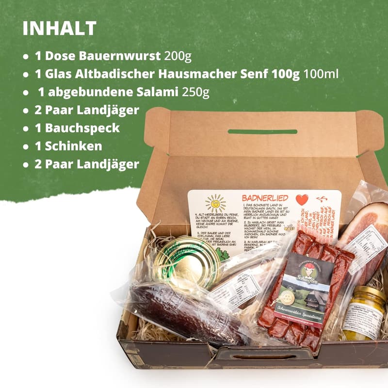 Badnerlied Geschenkkorb mit Vesperbrett und Wurstsorten 7 Teile