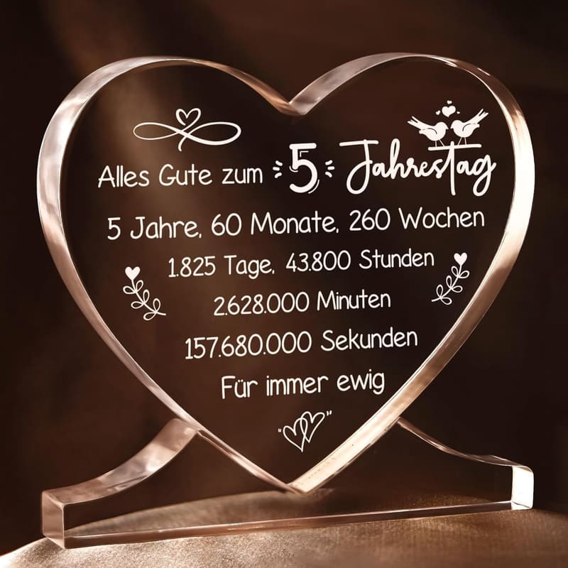 5. Hochzeitstag: Herzförmige Acryl-Dekoration für Paare
