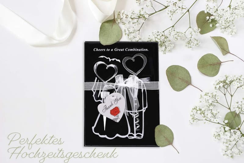Edelstahl Korkenzieher und Flaschenverschluss - Hochzeitsgeschenk für Paare