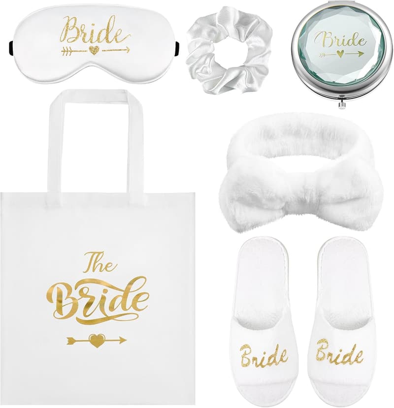 Brautparty-Geschenkset: 6 Teile mit Hausschuhen, Schlafmaske & Tasche