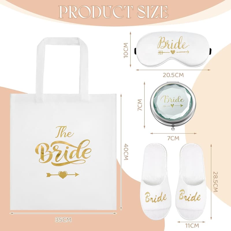 Brautparty-Geschenkset: 6 Teile mit Hausschuhen, Schlafmaske & Tasche