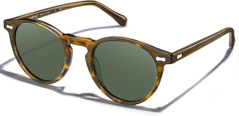 Polarisierte Herren-Sonnenbrille mit runden Rahmen und Lederetui