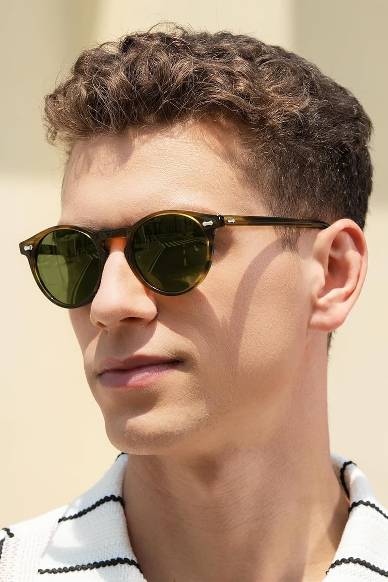 Polarisierte Herren-Sonnenbrille mit runden Rahmen und Lederetui
