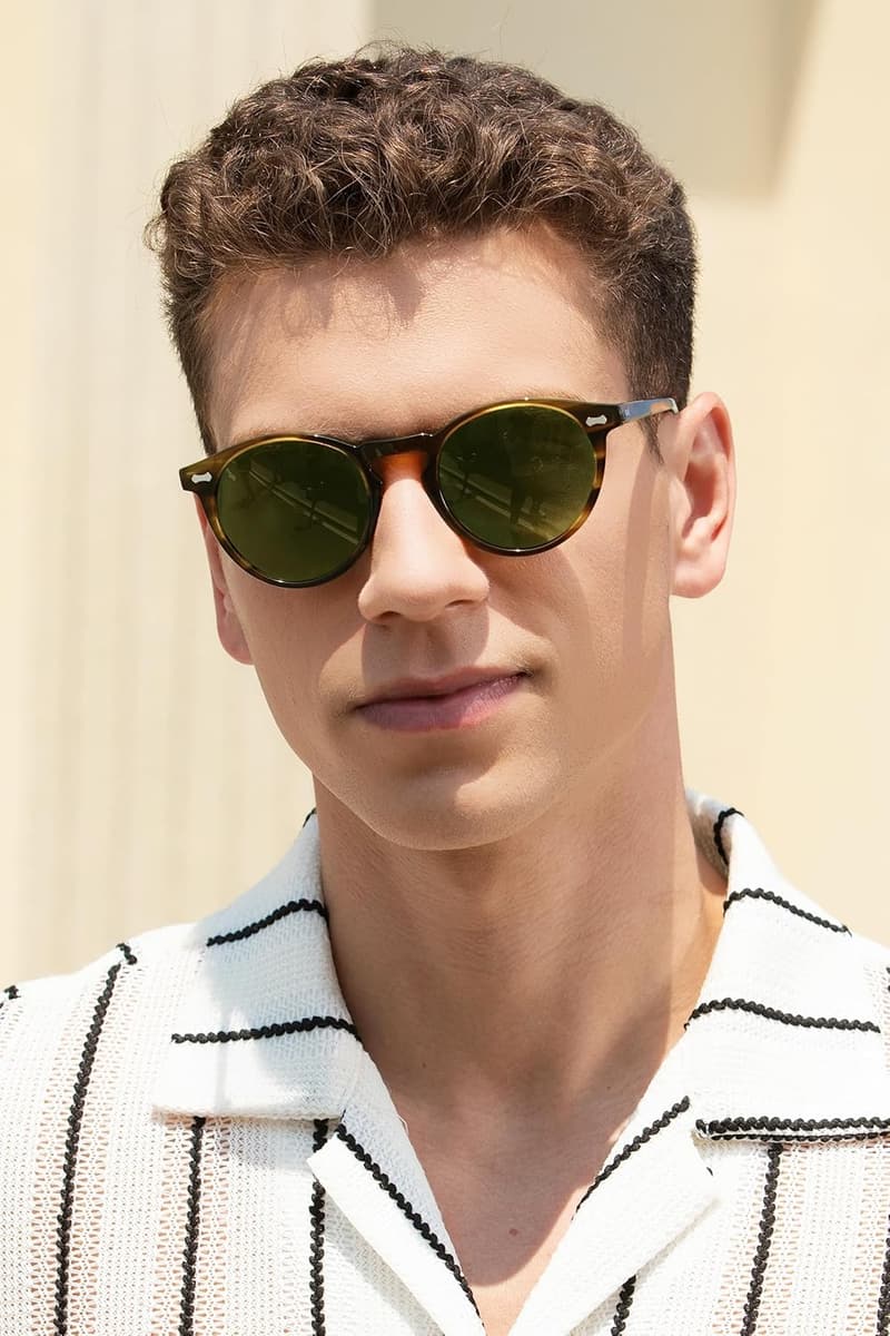 Polarisierte Herren-Sonnenbrille mit runden Rahmen und Lederetui
