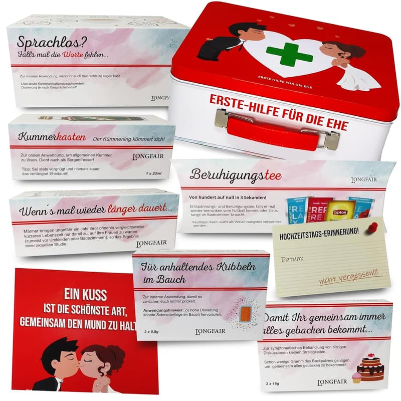 Hochzeitsgeschenk: Witziges 9-teiliges Erste-Hilfe-Set für Paare