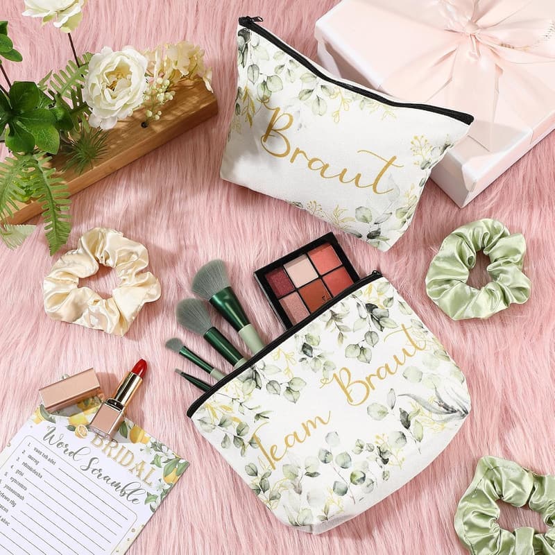 Junggesellenabschied Geschenkset: Braut Haargummis & Make-up Tasche (Grün)